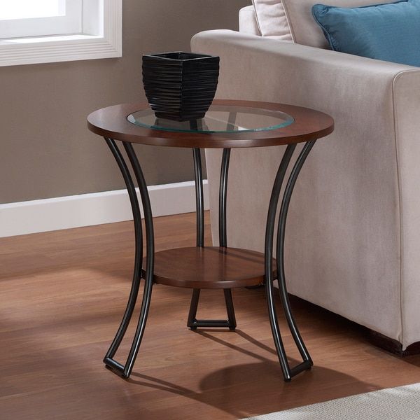 Carlisle Walnut/ Charcoal Grey Round End Table – 15094316 – Overstock Throughout Barnside Round Console Tables (View 6 of 20)