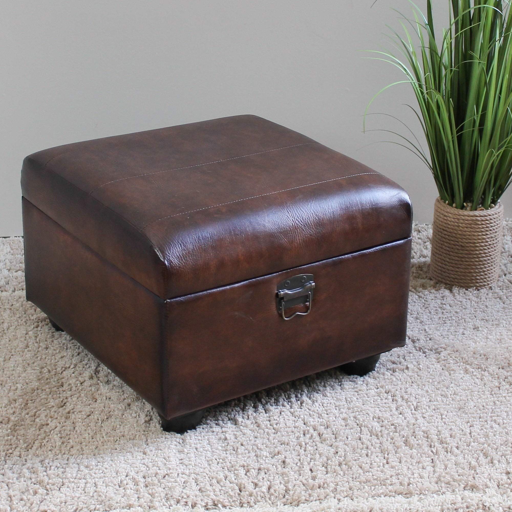 Carmel Ottoman Trunk With Lid – Dark Chocolate Large/medium Inside Round Beige Faux Leather Ottomans With Pull Tab (View 3 of 20)