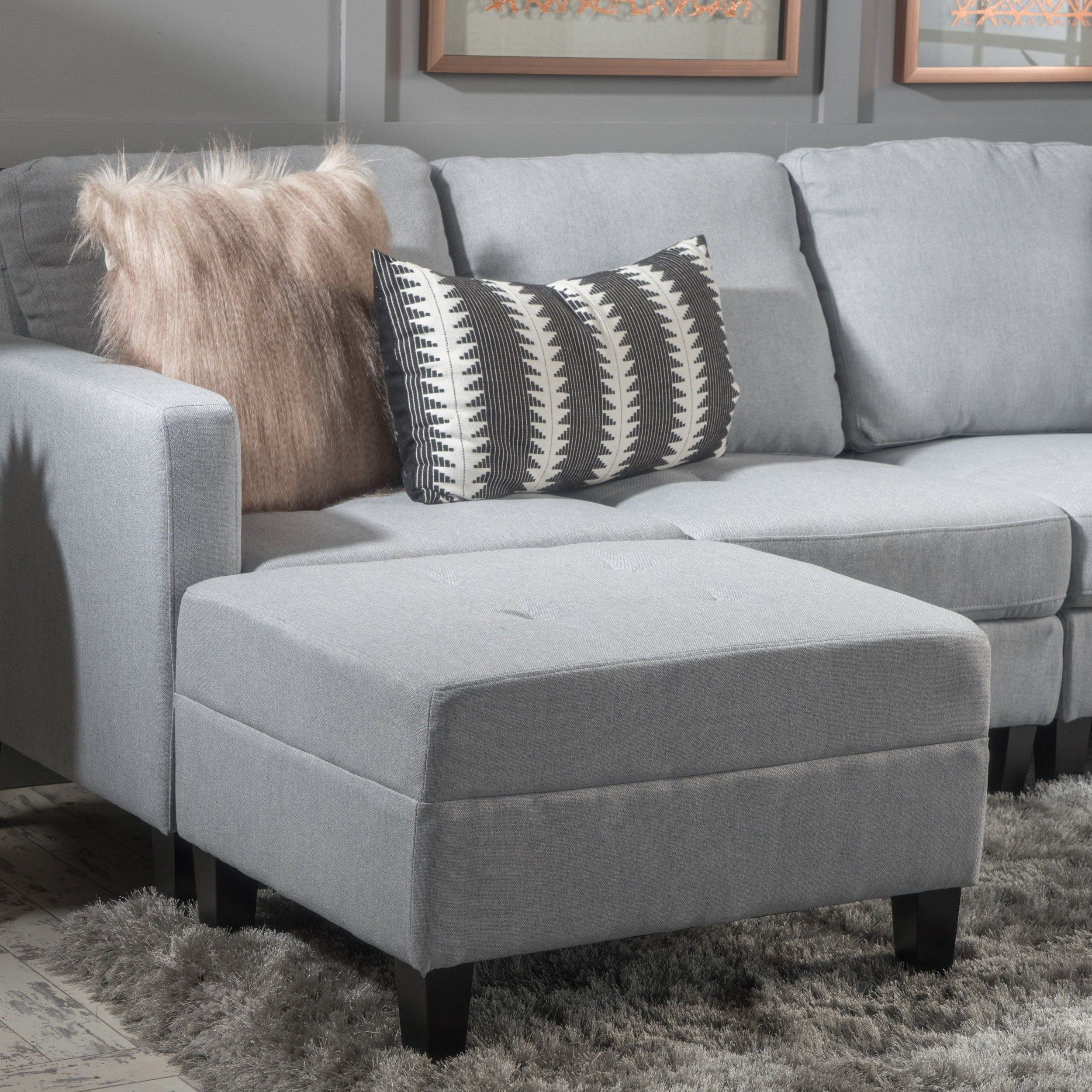 Carolina Light Grey Fabric Sectional Couch With Storage Ottoman In Light Gray Fold Out Sleeper Ottomans (View 20 of 20)