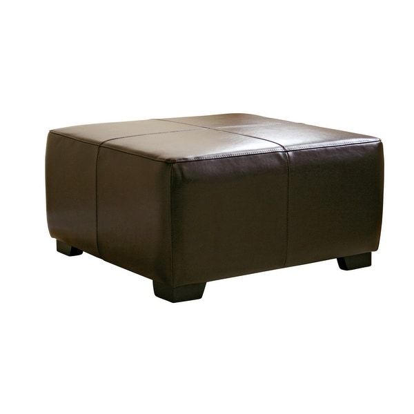 Caroline Dark Brown Full Leather Square Ottoman Footstool – Overstock Intended For Dark Brown Leather Pouf Ottomans (View 5 of 20)