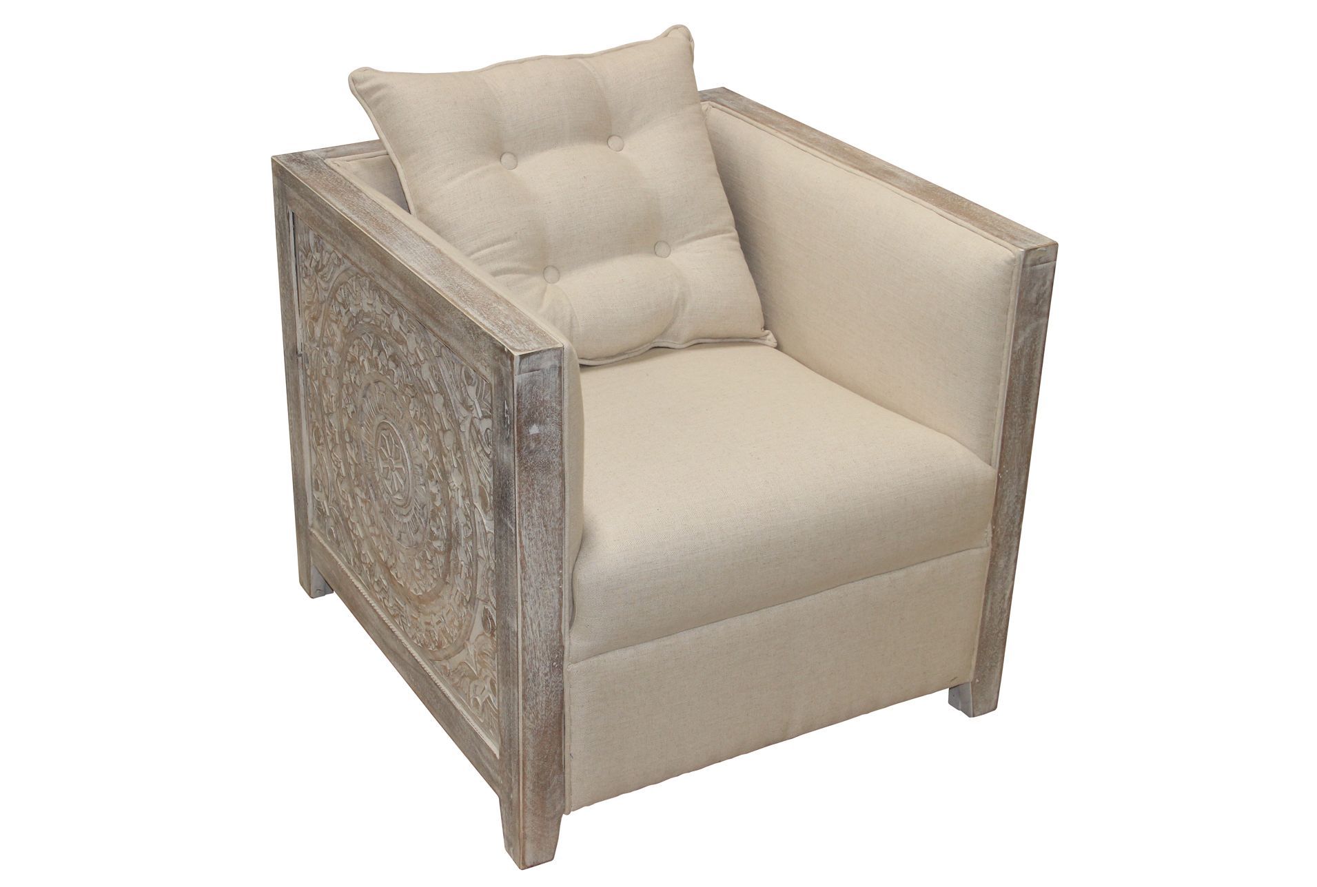 Carved Starburst White Wash Accent Chair | Accent Chairs, Chair, Living Regarding White Washed Wood Accent Stools (View 4 of 20)