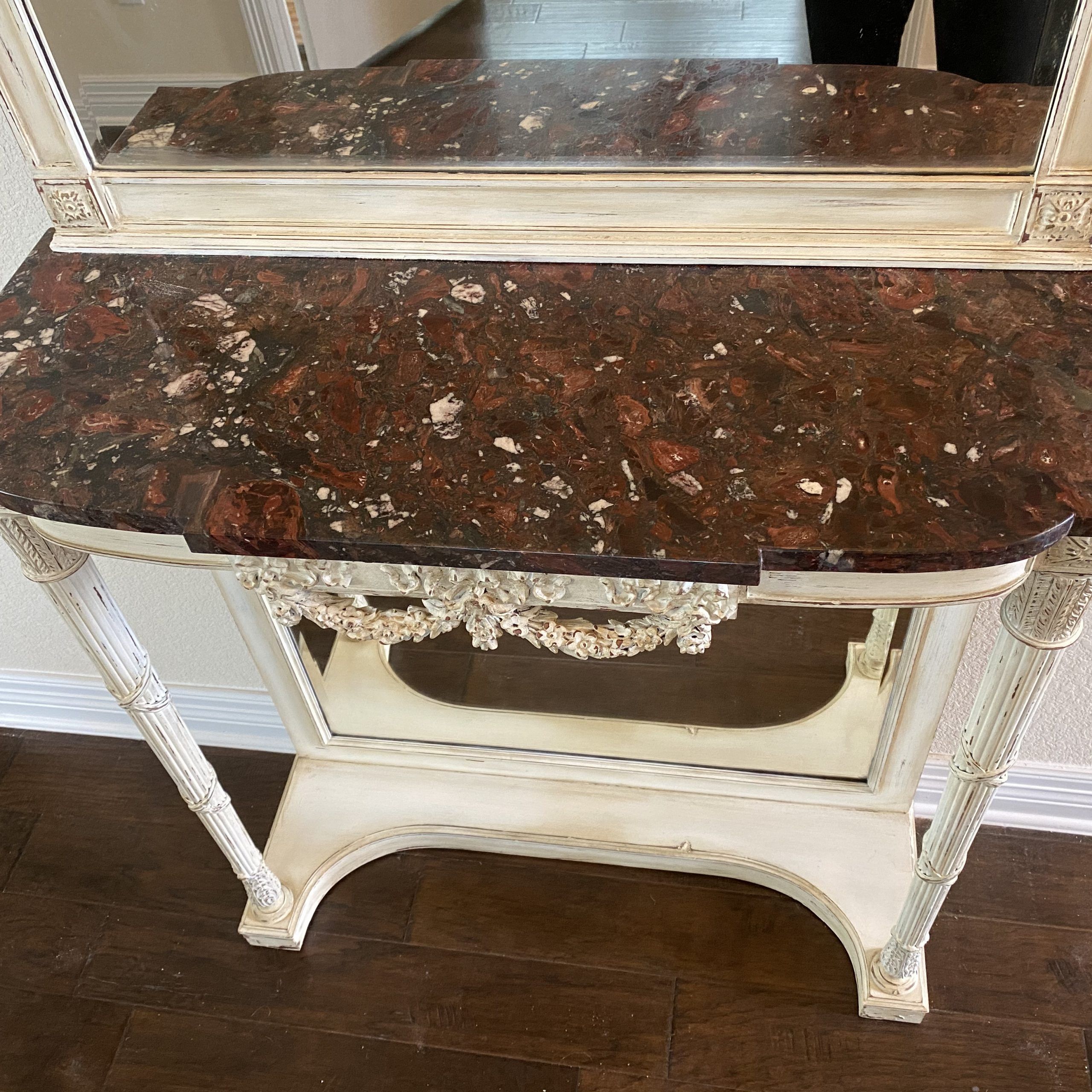 Castle Hill Antiques – French Antique Marble Top Wall Console Table In Antique Mirror Console Tables (View 4 of 20)