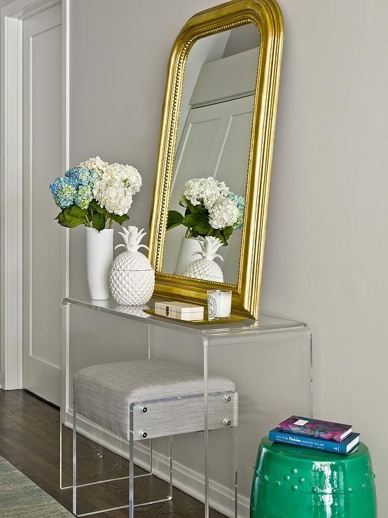 Cb2 Peekaboo Acrylic Console Table With Gold Beaded Arch Mirror Throughout Clear Acrylic Console Tables (Gallery 20 of 20)