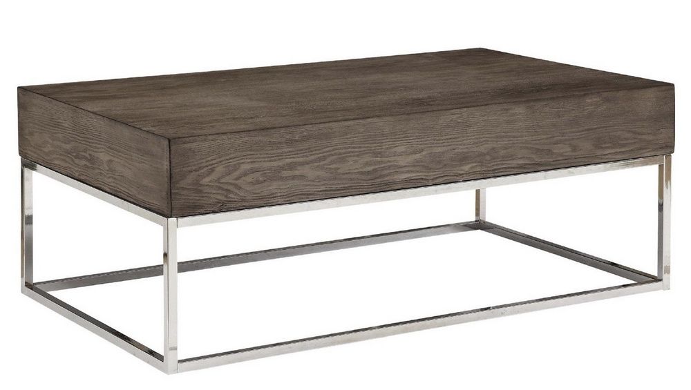 Cecil Ii Gray Oak Wood/chrome Metal Geometric Coffee Tableacme With Regard To Smoke Gray Wood Square Console Tables (View 6 of 20)