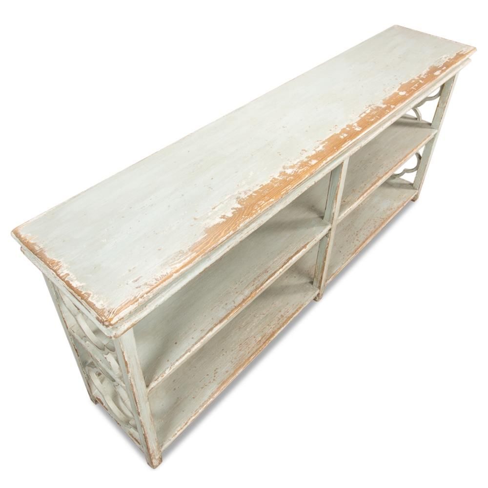 Celeste French Country Distressed Green Pine 2 Shelf Console Table For 2 Shelf Console Tables (View 17 of 20)