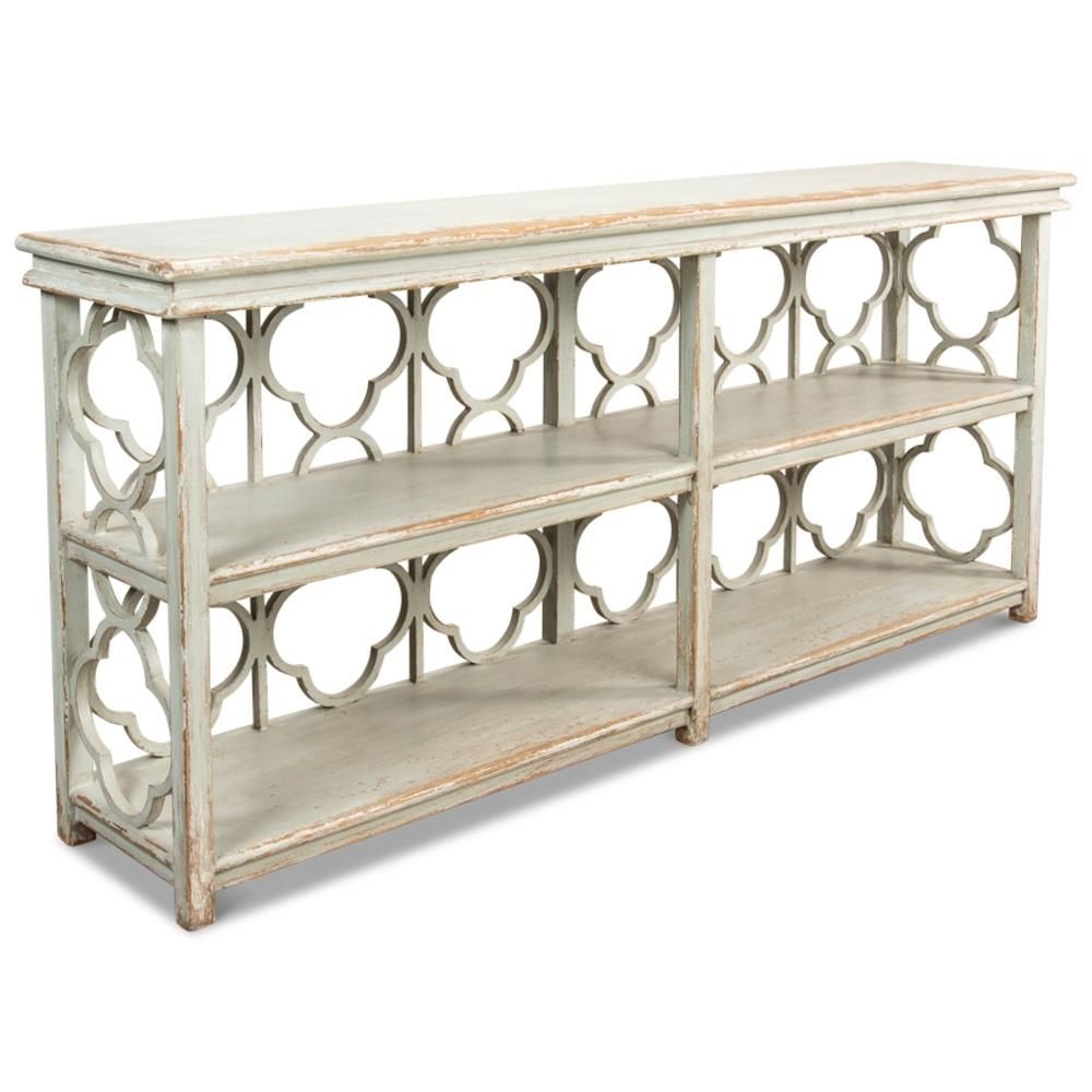 Celeste French Country Distressed Green Pine 2 Shelf Console Table Throughout 2 Shelf Console Tables (View 3 of 20)