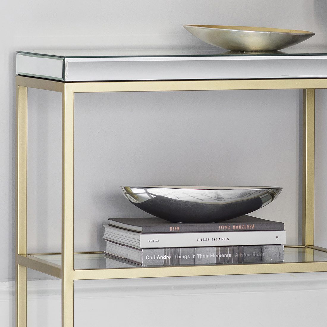 Champagne Gold Mirrored Console Table | Primrose & Plum Throughout Glass And Gold Oval Console Tables (View 6 of 20)