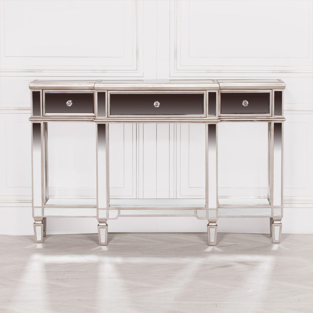 Champagne Silver Mirror Console Table – Maison Reproductions Intended For Silver Mirror And Chrome Console Tables (View 1 of 20)