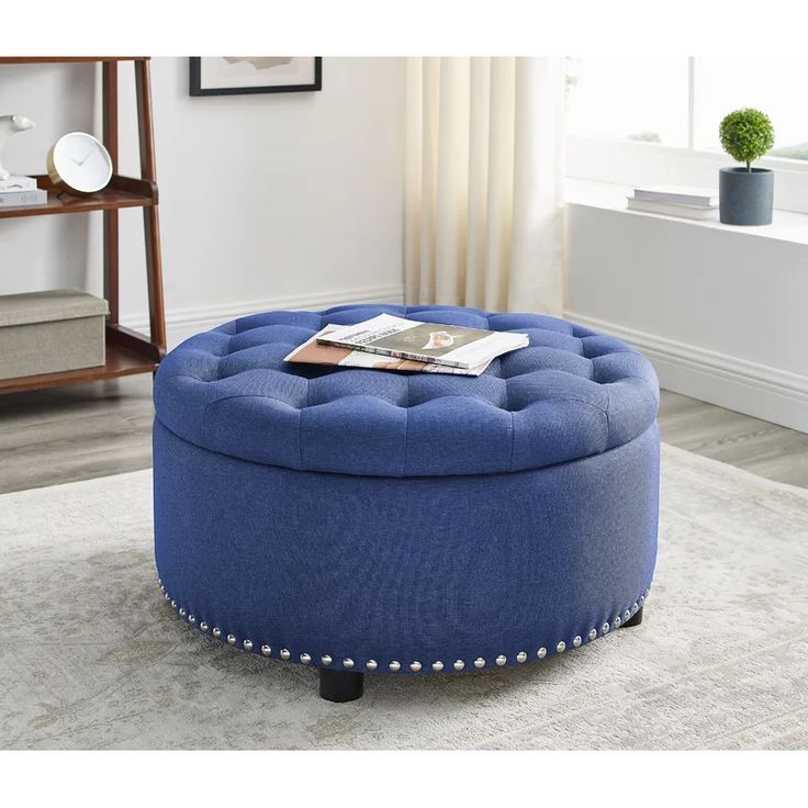 Champlain 30" Tufted Round Storage Ottoman In 2020 | Round Storage Regarding Fabric Tufted Round Storage Ottomans (View 7 of 20)
