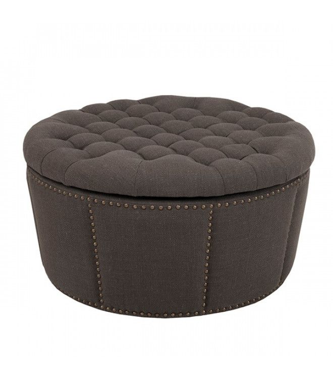 Charcoal Grey Tufted & Studded Round Storage Ottoman Footstool With Light Gray Tufted Round Wood Ottomans With Storage (Gallery 19 of 20)