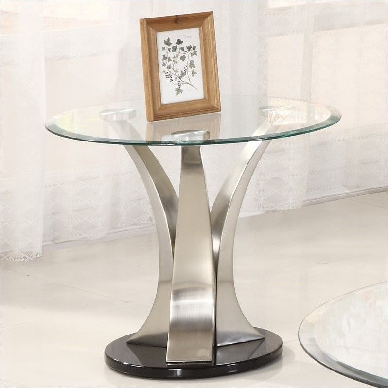 Charlaine Glass Top Round End Table – 3400 04 Throughout Black Round Glass Top Console Tables (View 16 of 20)