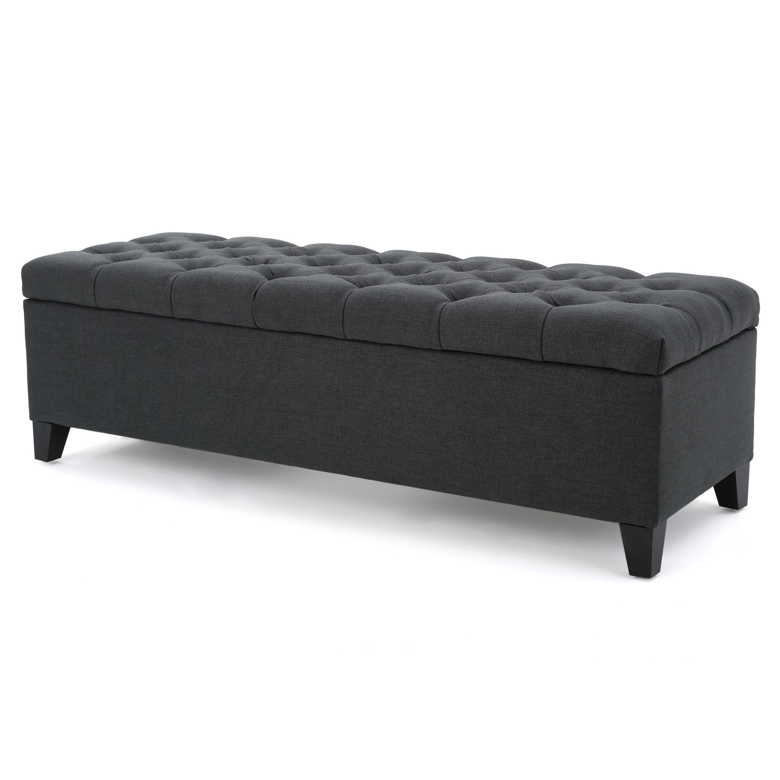Charleston Contemporary Button Tufted Fabric Storage Ottoman Bench In Brown And Gray Button Tufted Ottomans (View 9 of 20)