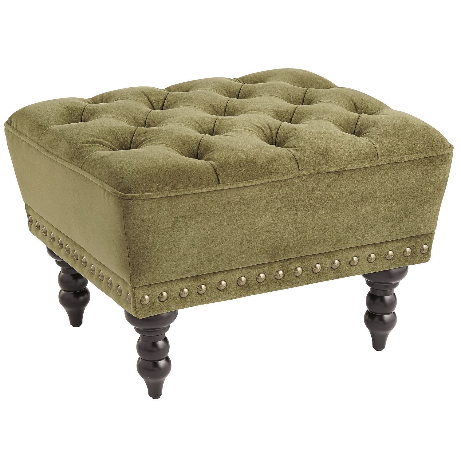 Chas Olive Green Velvet Ottoman | Velvet Ottoman, Brown Living Room With Regard To Gray Fabric Round Modern Ottomans With Rope Trim (View 3 of 20)