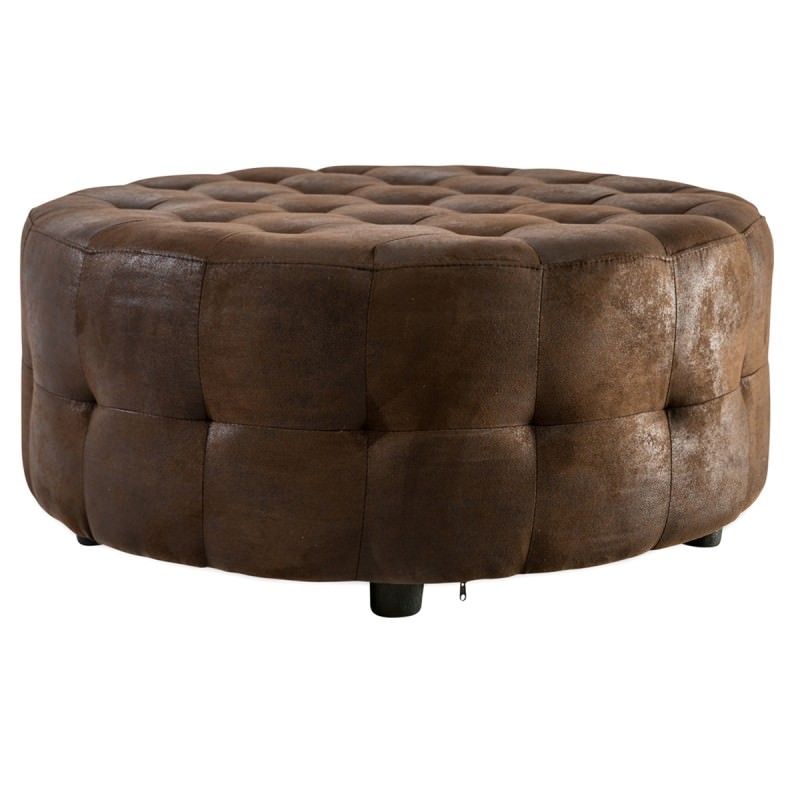 Chelmsford Quilted Faux Leather Round Ottoman – Antique Brown Inside Brown And Ivory Leather Hide Round Ottomans (View 10 of 20)