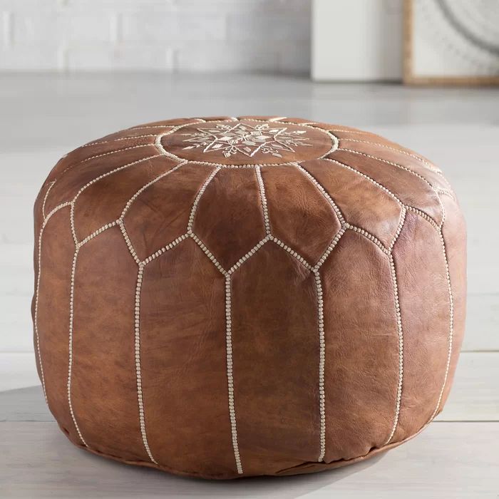 Cherise Genuine Leather Round Pouf In 2020 | Leather Pouf Ottoman In Silver And White Leather Round Ottomans (Gallery 20 of 20)
