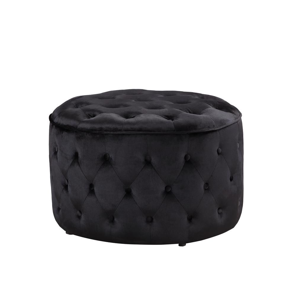 Chic Home Batya Ottoman Button Tufted Velvet Upholstered Round Pouf Pertaining To Black Fresh Floral Velvet Pouf Ottomans (View 19 of 20)