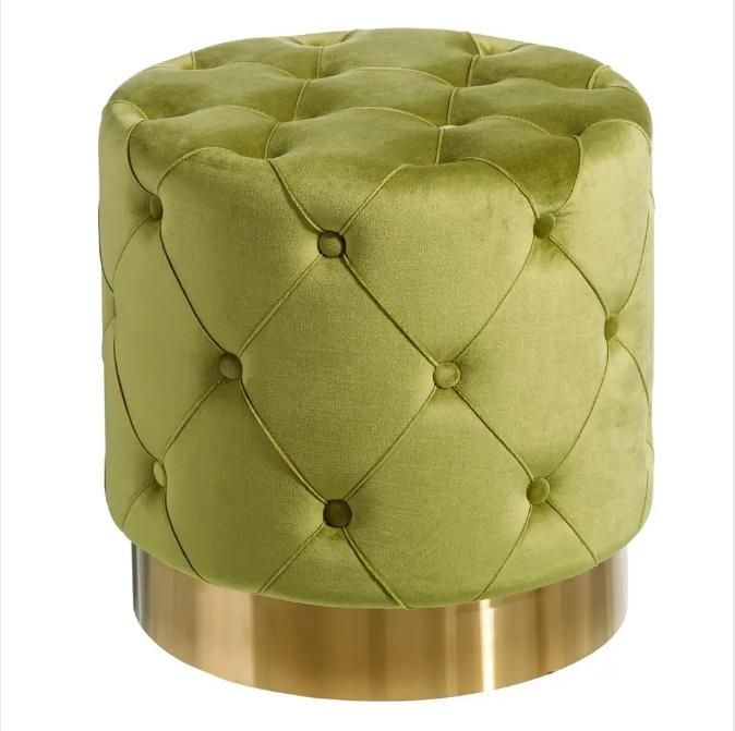 China Customized Modern Round Ottoman With Gold Base Manufacturers With Regard To Honeycomb Cream Velvet Fabric And Gold Metal Ottomans (View 16 of 20)