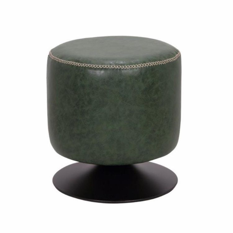 Chintaly – Round Vintage Upholstered Ottoman In Green – 5035 Ot Grn Intended For Textured Green Round Pouf Ottomans (View 2 of 20)