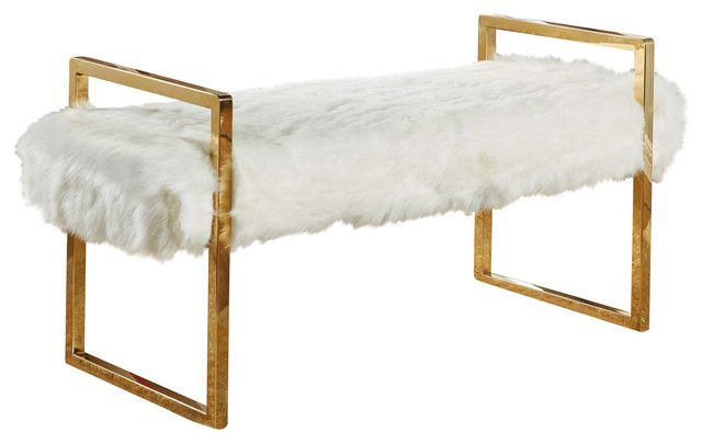 Chloe Faux Fur Bench, White – Contemporary – Accent And Storage Benches Throughout Lack Faux Fur Round Accent Stools With Storage (View 17 of 20)