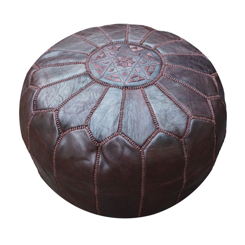 Chocolate Brown Moroccan Leather Pouf, Pouffe, Ottoman, Footstool With Brown Moroccan Inspired Pouf Ottomans (View 6 of 20)