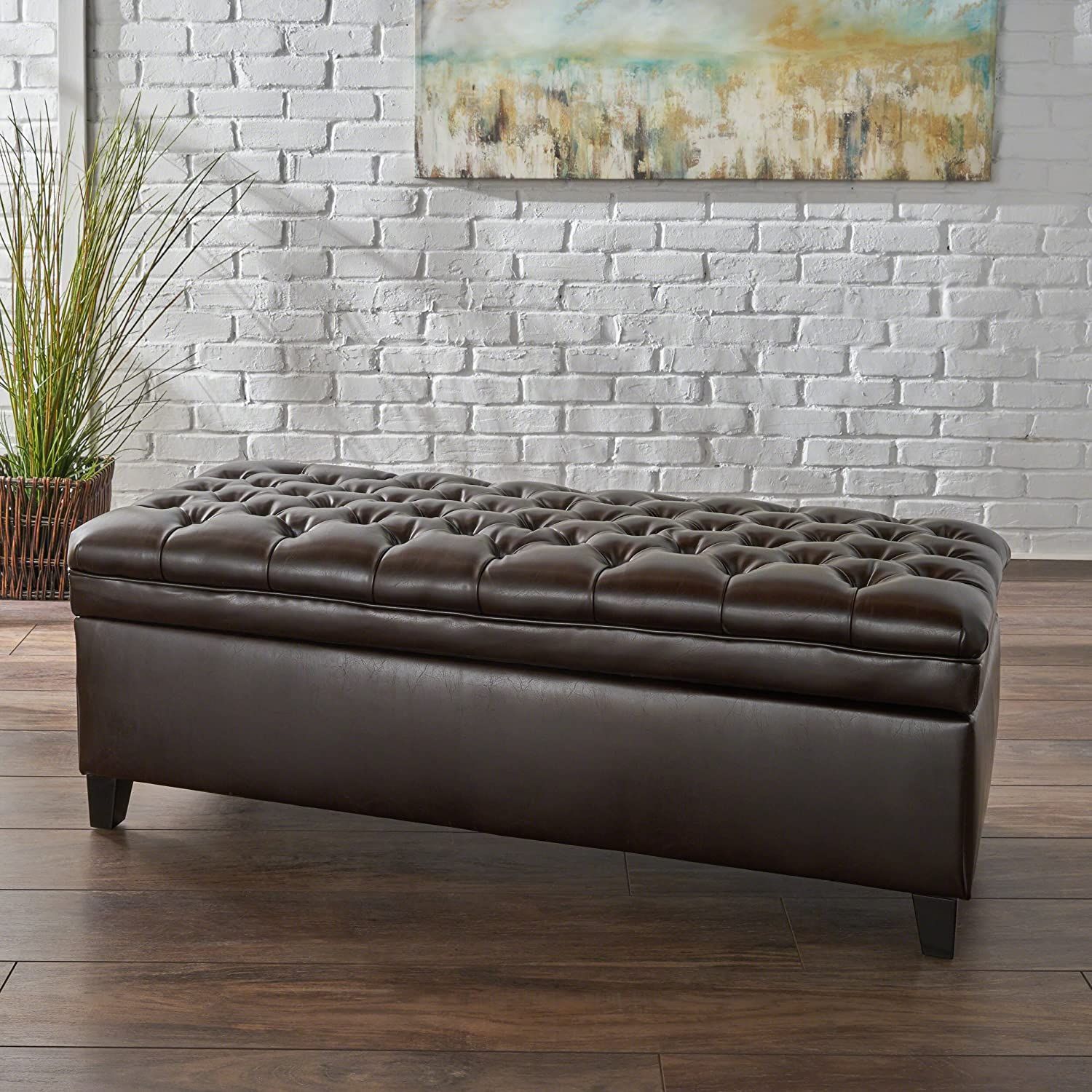 Christopher Knight Home 296865 Sheffield Pu Brown Tufted Storage Throughout Brown Fabric Tufted Surfboard Ottomans (View 16 of 20)