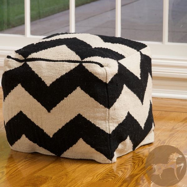 Christopher Knight Home Chevron Black And White Wool Pouf Ottoman With Black And White Zigzag Pouf Ottomans (View 11 of 20)