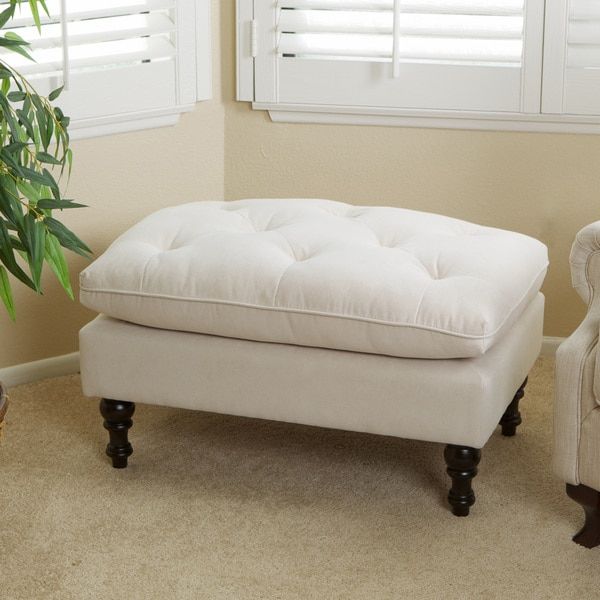 Christopher Knight Home Creme Tufted Fabric Ottoman – Overstock With Snow Tufted Fabric Ottomans (View 12 of 20)