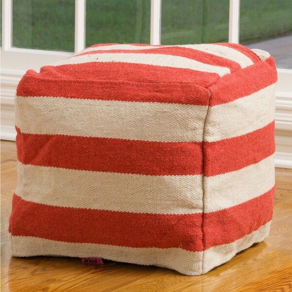 Christopher Knight Home Herrington Red And White Wool Pouf Ottoman Pertaining To Charcoal And White Wool Pouf Ottomans (View 13 of 20)