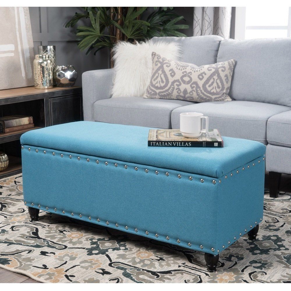Christopher Knight Home Tatiana Nailhead Studded Fabric Storage Ottoman Throughout Brown Fabric Tufted Surfboard Ottomans (Gallery 20 of 20)