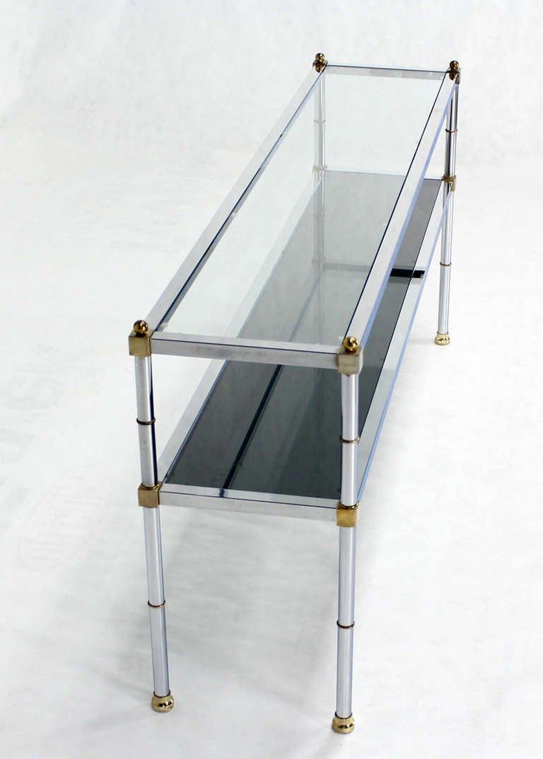 Chrome Brass And Glass, Two Tier Console Or Sofa Table, Mid Century Regarding Chrome And Glass Modern Console Tables (View 17 of 20)