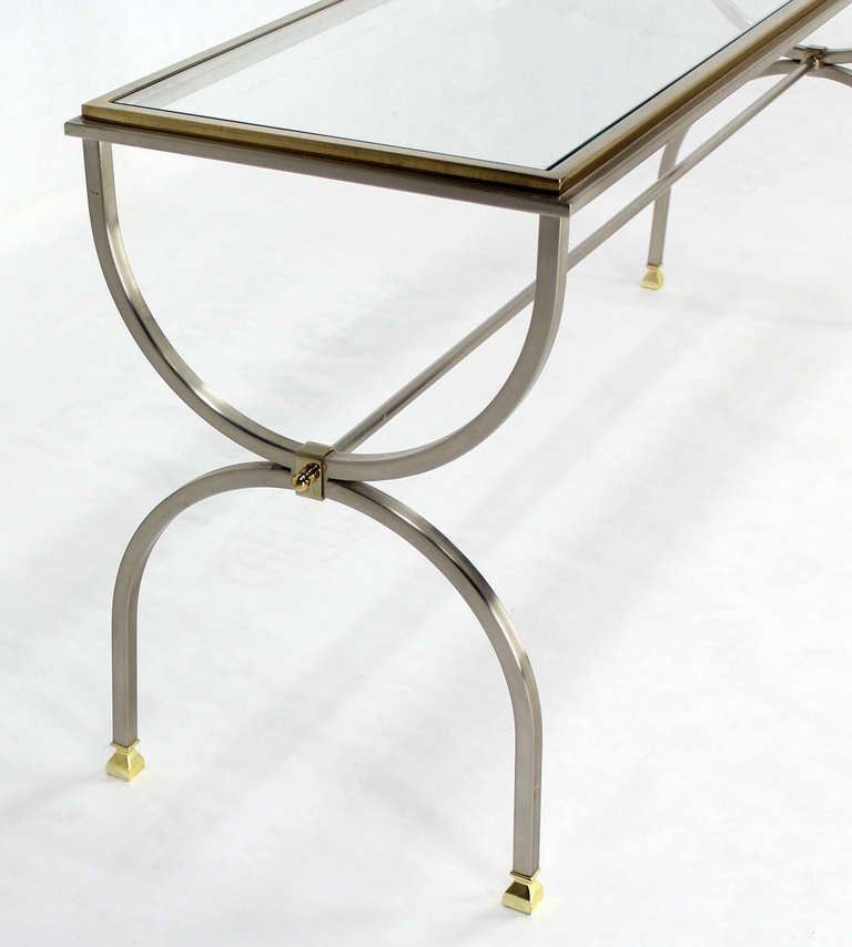 Chrome, Glass, And Brass U Shape Console Or Sofa Table, Mid Century Throughout Chrome And Glass Modern Console Tables (View 9 of 20)