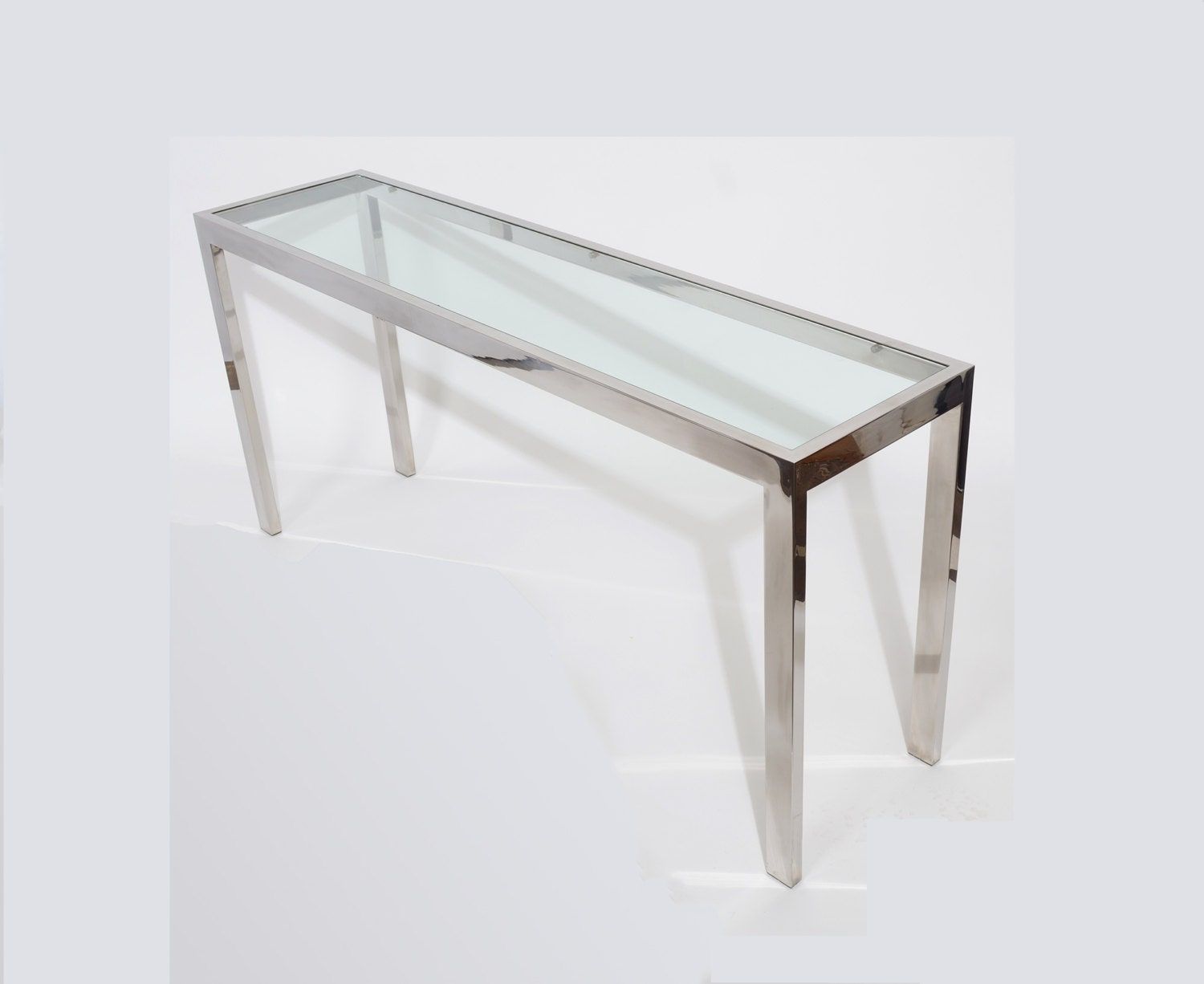 Chrome Glass Parsons Table Console Table Mid Century Modern – Haute Juice Throughout Glass And Chrome Console Tables (View 7 of 20)