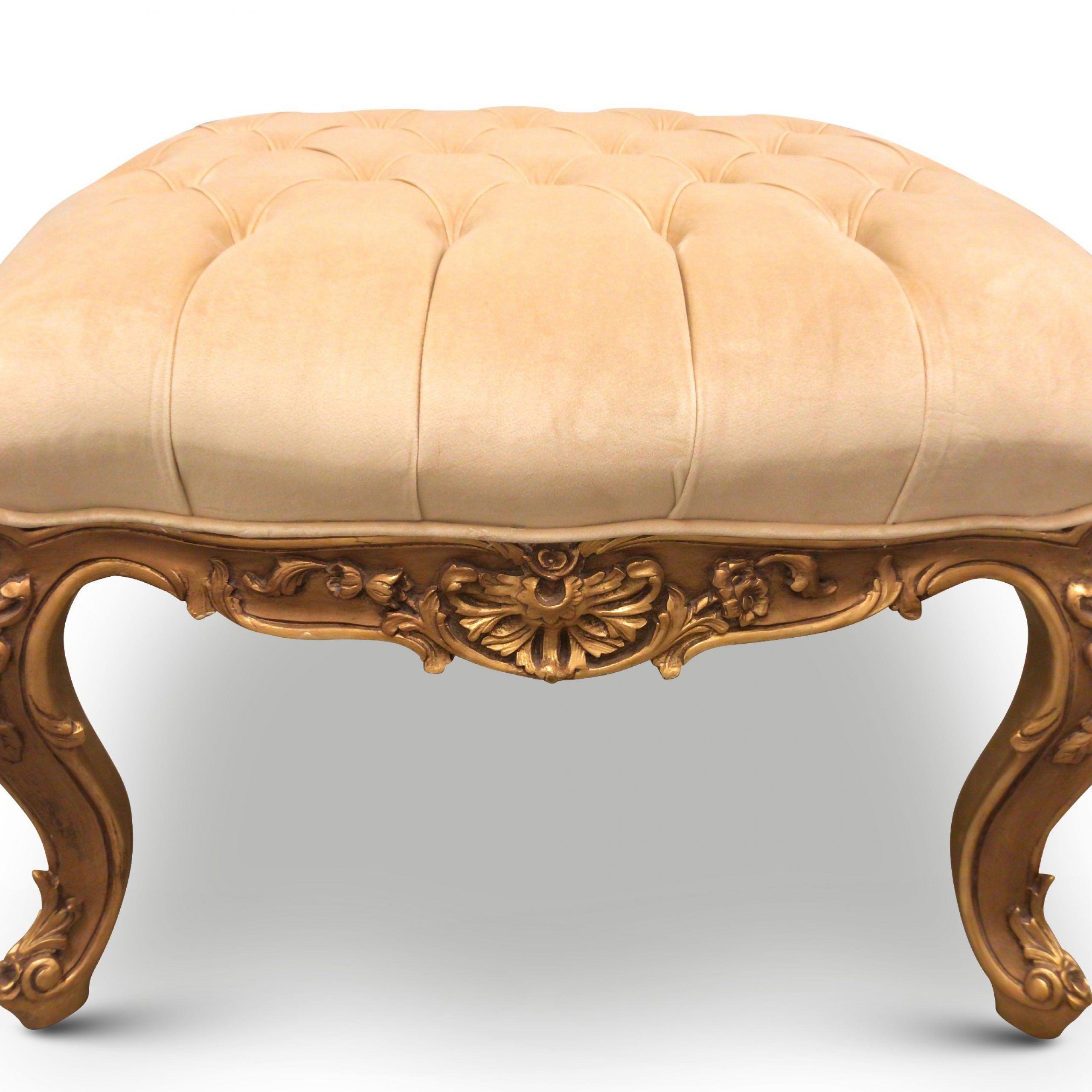 Circé, French Style, Gold Leaf ,tufted Cream Biege Velvet , Ottoman With Regard To Tufted Ottomans (Gallery 20 of 20)