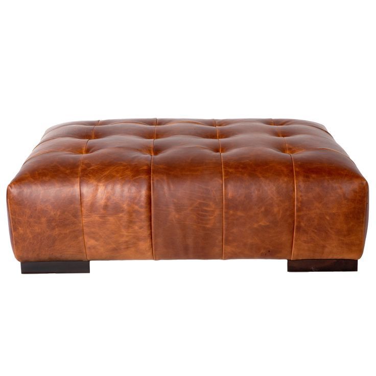 Cisco Brothers Arden Modern Classic Brown Leather Tufted Rectangular Throughout Small White Hide Leather Ottomans (View 7 of 20)