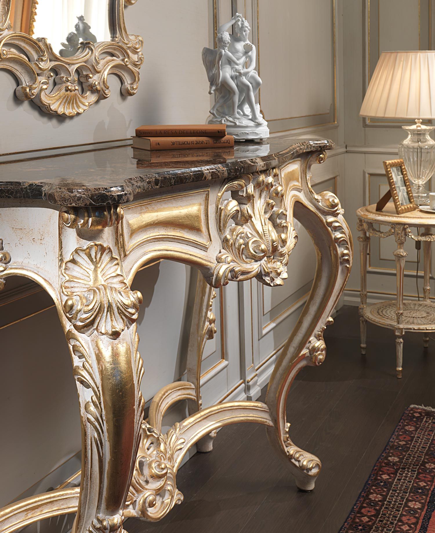Classic Carved Console White Over Gold | Vimercati Classic Furniture With Regard To White Marble And Gold Console Tables (View 15 of 20)
