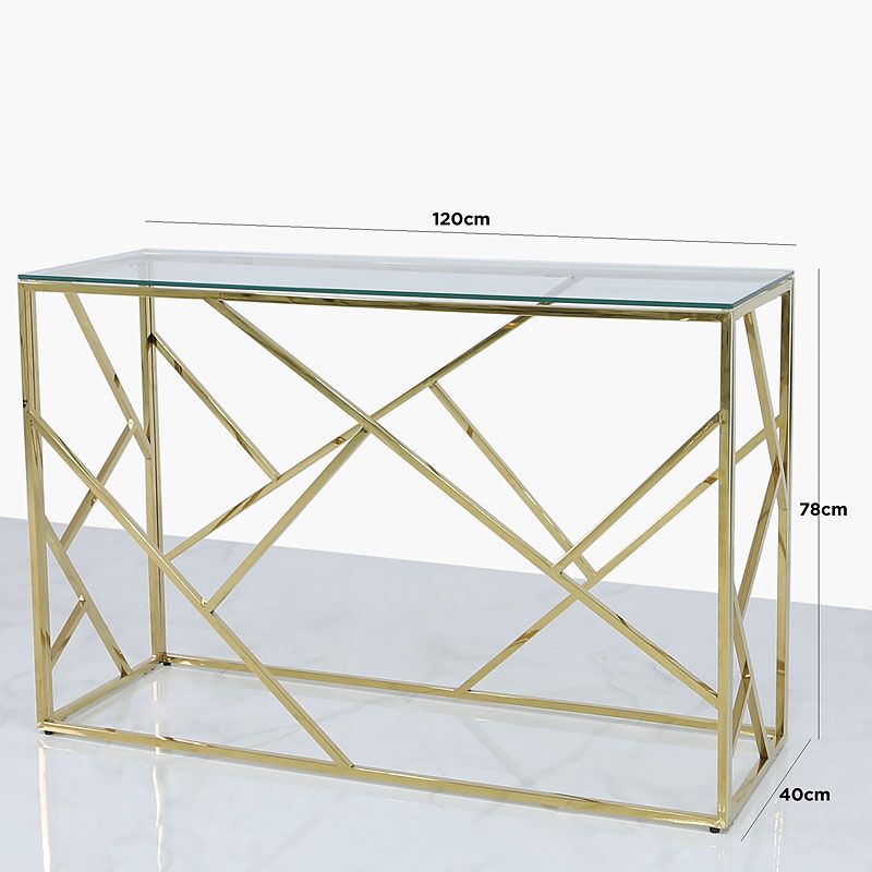 Claudette Gold Metal And Glass Console Table Hallway Table | Picture Regarding Glass And Gold Console Tables (View 8 of 20)