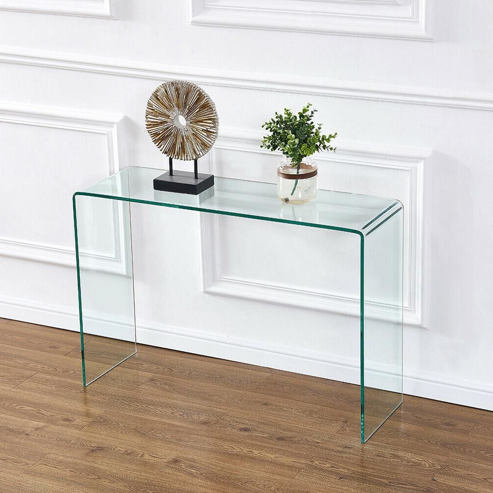 Clear Glass Console Table Waterfall Design Entryway Table Within Glass And Pewter Oval Console Tables (View 7 of 20)