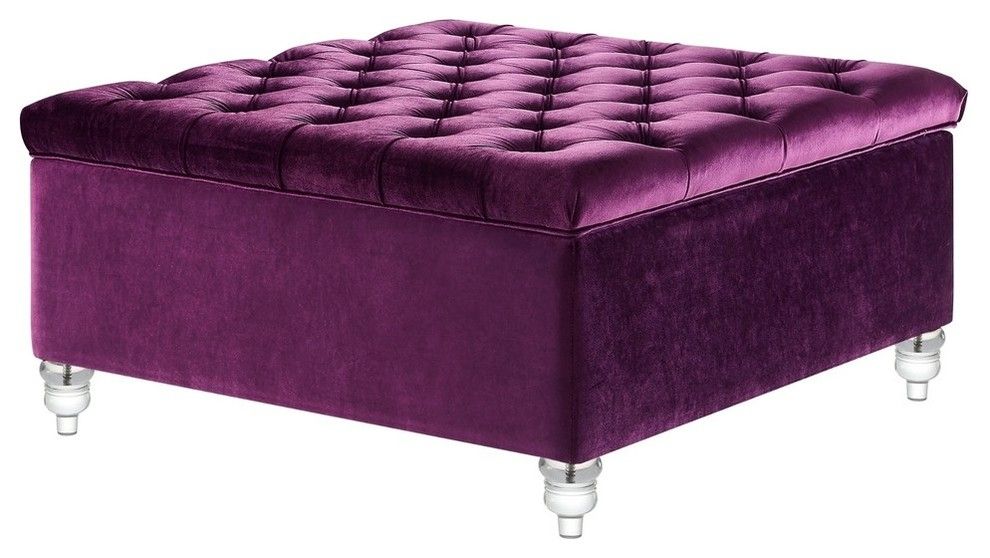 Clemente Velvet Oversized Tufted Cocktail Square Storage Ottoman Regarding Gray Tufted Cocktail Ottomans (View 9 of 20)
