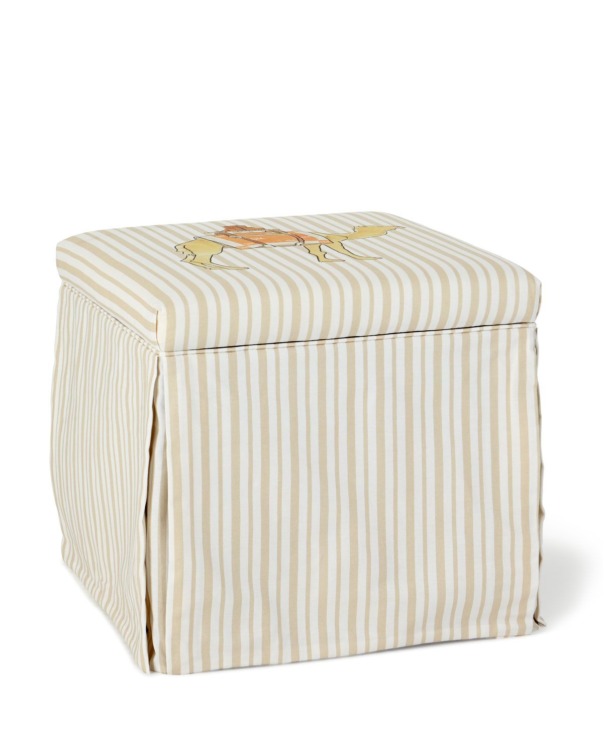 Cloth & Company X Gray Malin Camel Stripe Skirted Storage Ottoman For Gray Stripes Cylinder Pouf Ottomans (View 1 of 20)