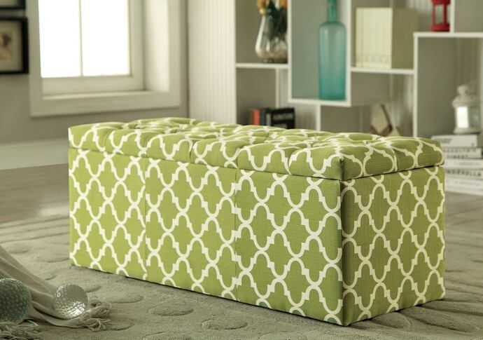 Cm Bn6033gr Zaira I Green Quatrefoil Fabric Storage Ottoman With Tufted In Green Fabric Square Storage Ottomans With Pillows (View 4 of 20)