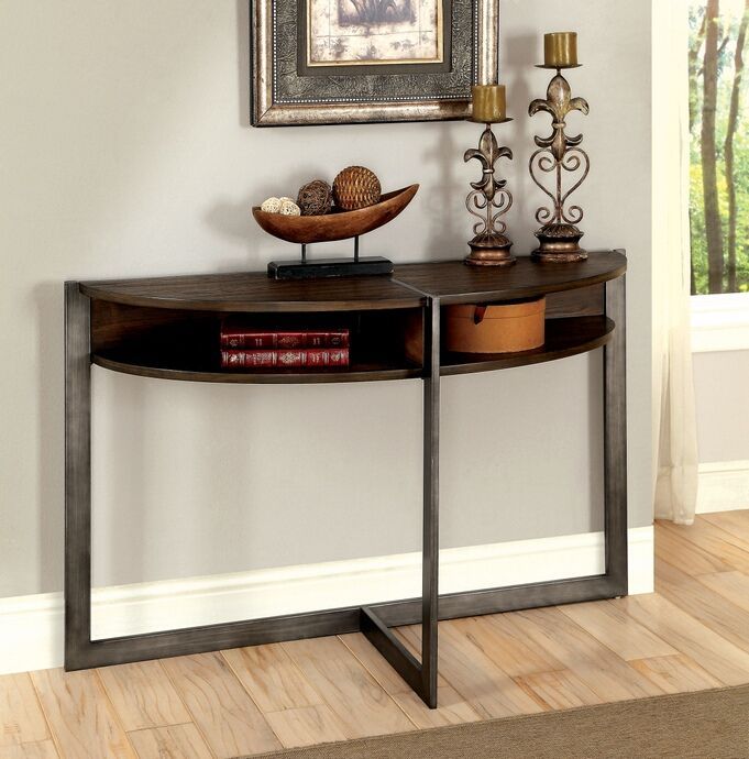 Cm4312s Matilda Transitional Style Antique Oak Finish Wood And Metal Inside Metal And Oak Console Tables (View 14 of 20)
