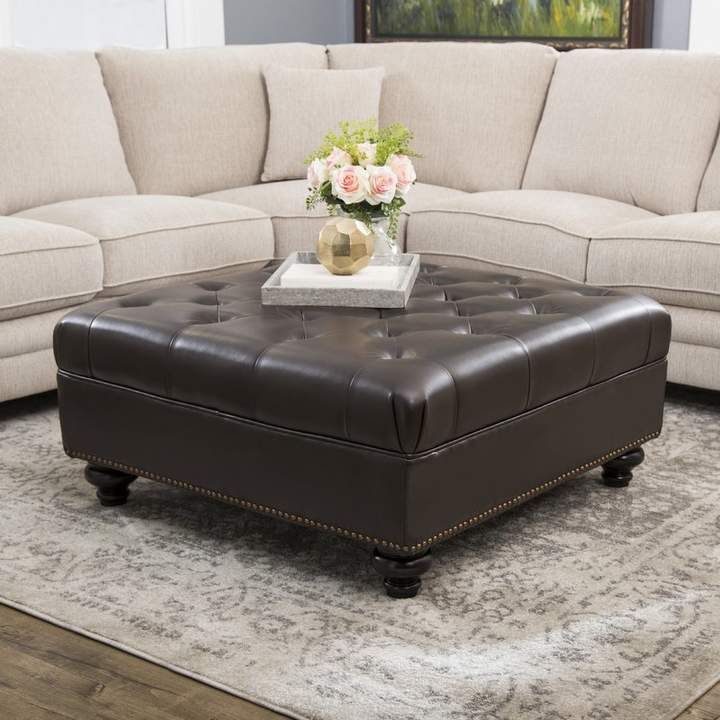 Co Darby Home Novak Cocktail Ottoman | Brown Leather Ottoman, Leather Intended For Brown Leather Square Pouf Ottomans (View 9 of 20)