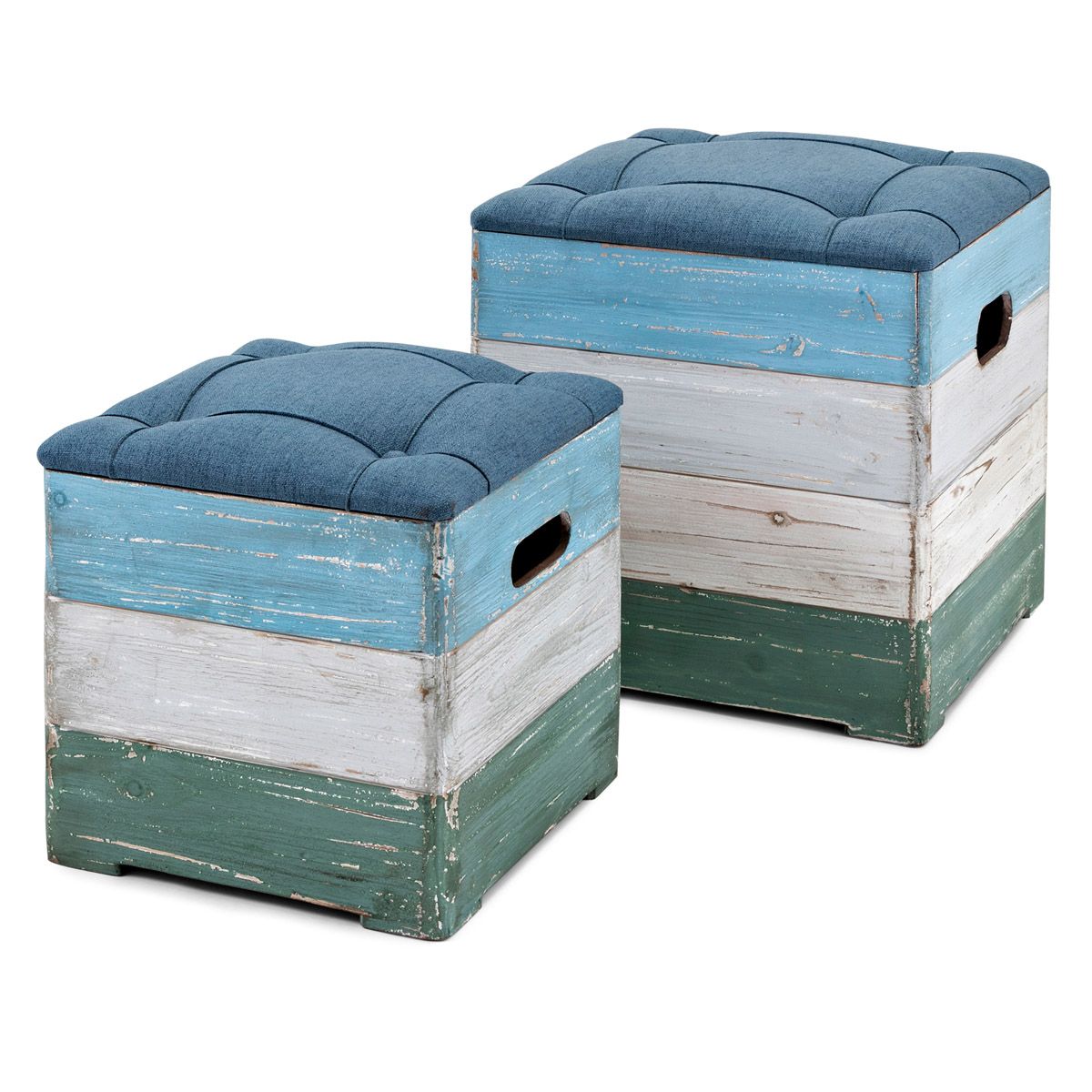 Coastal Style Ottomans: Set Of 2 Beach Shack Crate Ottomans Throughout Blue Fabric Nesting Ottomans Set Of  (View 18 of 20)