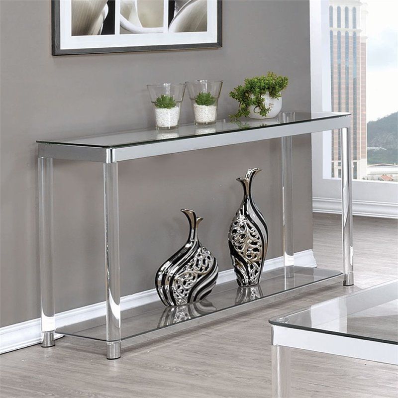 Coaster Claude Glass Top Console Table With Lower Shelf In Chrome And In Mirrored And Chrome Modern Console Tables (View 13 of 20)