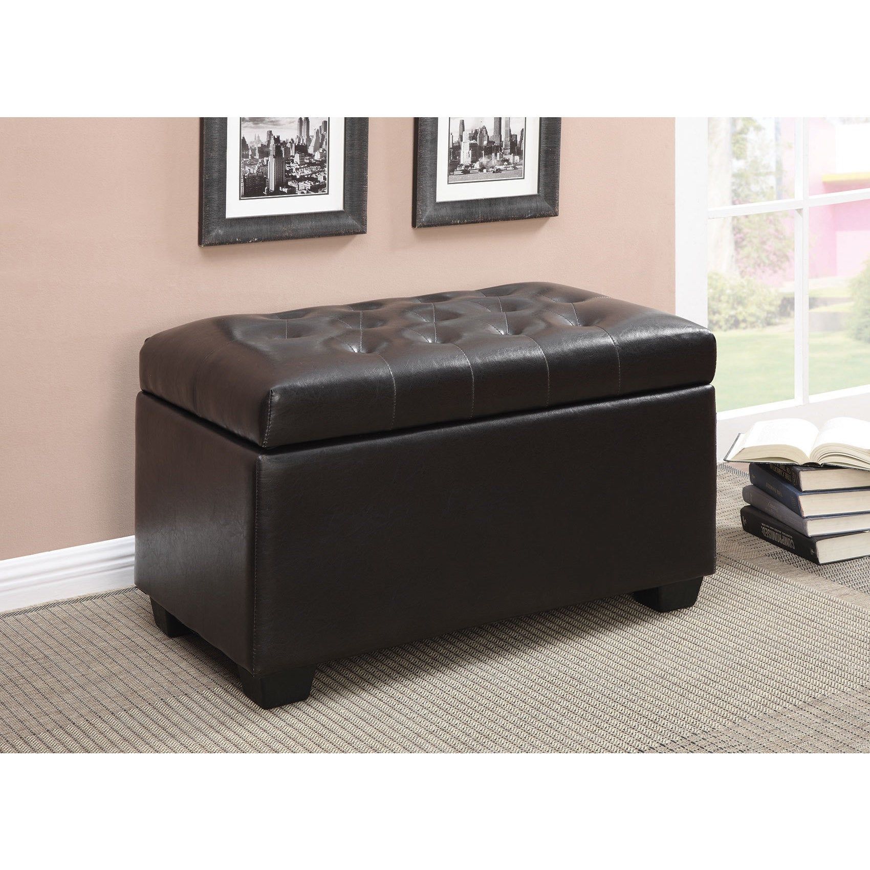Coaster Company Dark Brown Button Tufted Storage Ottoman Black 36" X 20 Inside Brown And Gray Button Tufted Ottomans (View 17 of 20)