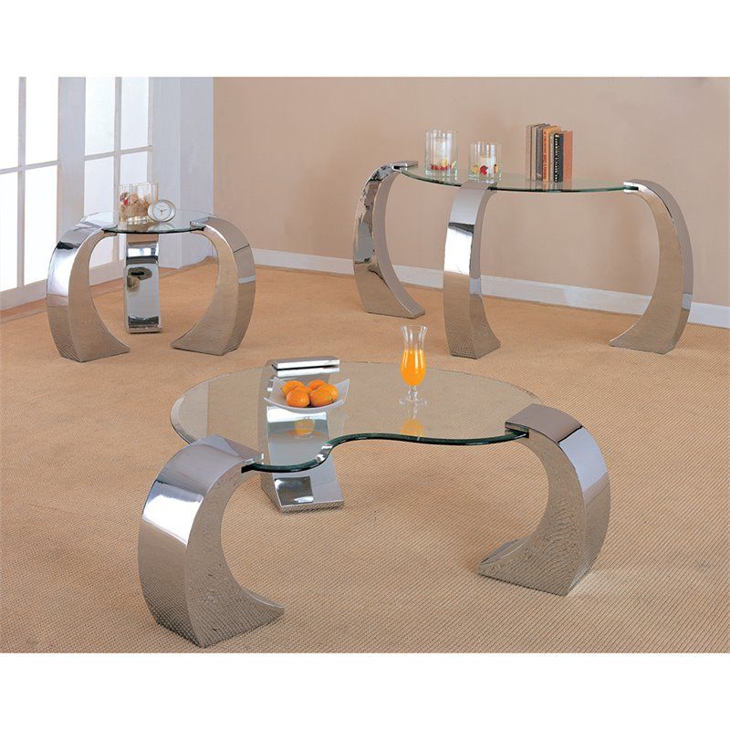 Coaster Custer Chrome Sofa Table With Metal Base And Curved Glass Top With Regard To Espresso Wood And Glass Top Console Tables (View 17 of 20)