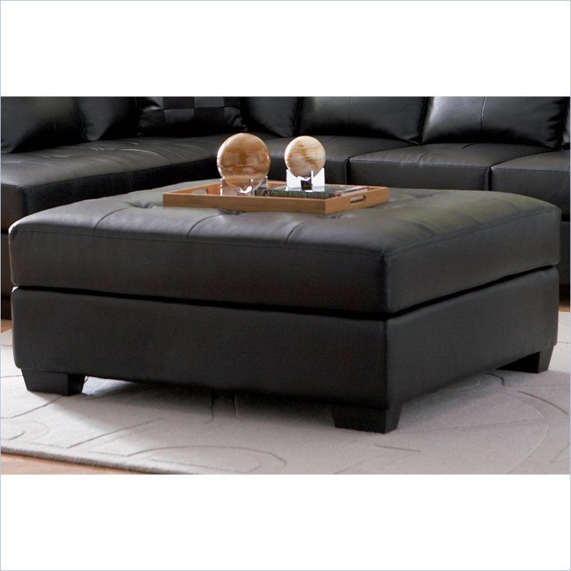 Coaster Darie Tufted Faux Leather Square Ottoman In Black | Black Pertaining To Black Faux Leather Column Tufted Ottomans (View 7 of 20)