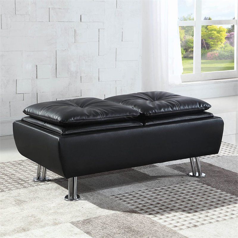 Coaster Dilleston Faux Leather Tufted Storage Ottoman In Black – 300283 With Black Faux Leather Storage Ottomans (View 3 of 20)