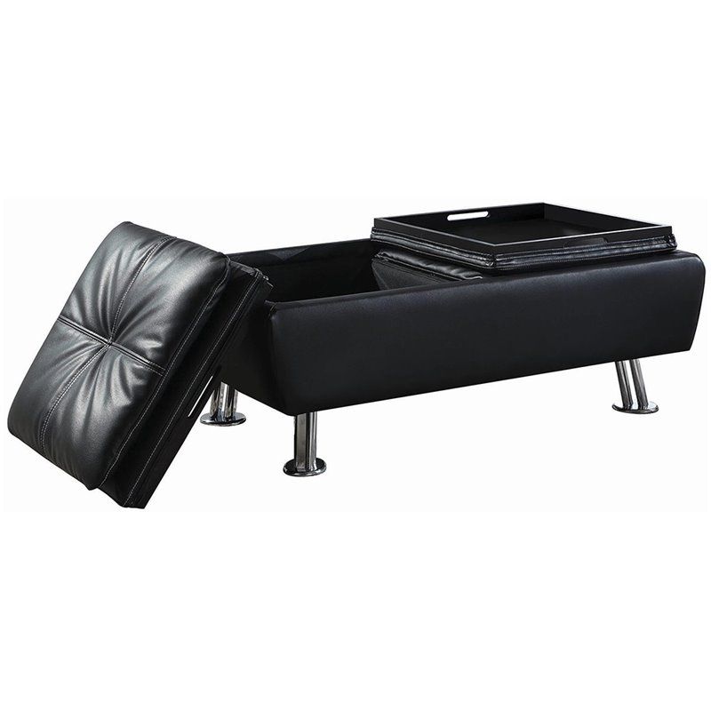 Coaster Dilleston Faux Leather Tufted Storage Ottoman In Black – 300283 With Regard To Black Faux Leather Tufted Ottomans (View 1 of 20)