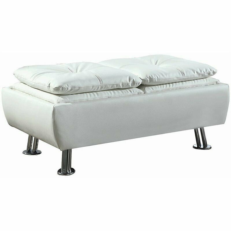 Coaster Faux Leather Contemporary Styled Storage Ottoman In White | Ebay In Silver Faux Leather Ottomans With Pull Tab (Gallery 20 of 20)